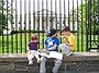 Joe reads to Jennifer and Jay from 'Silly Sites in Washington DC'