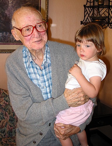 Jay and Great Grandpa during a visit for his 90th birthday
