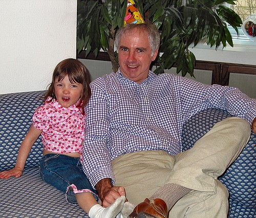 Uncle Jonathan watches while Jay makes faces