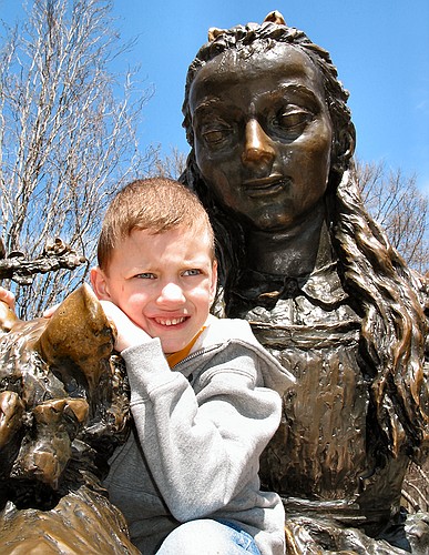 Jennifer talks a rest on the Chesire cat