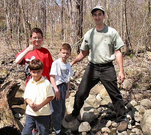 The boys check out the creek