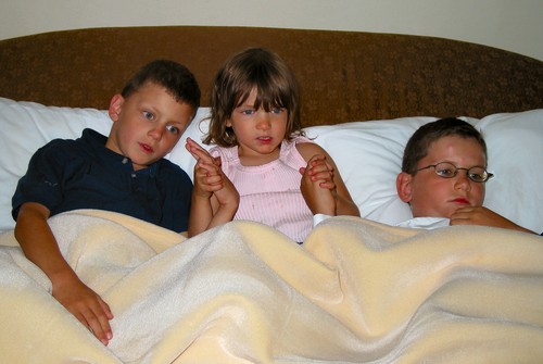 The kids relax together before bedtime