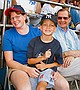 Linda, Jennifer and Dad at Yankee Stadium--Jennifer invented his own score keeping method
